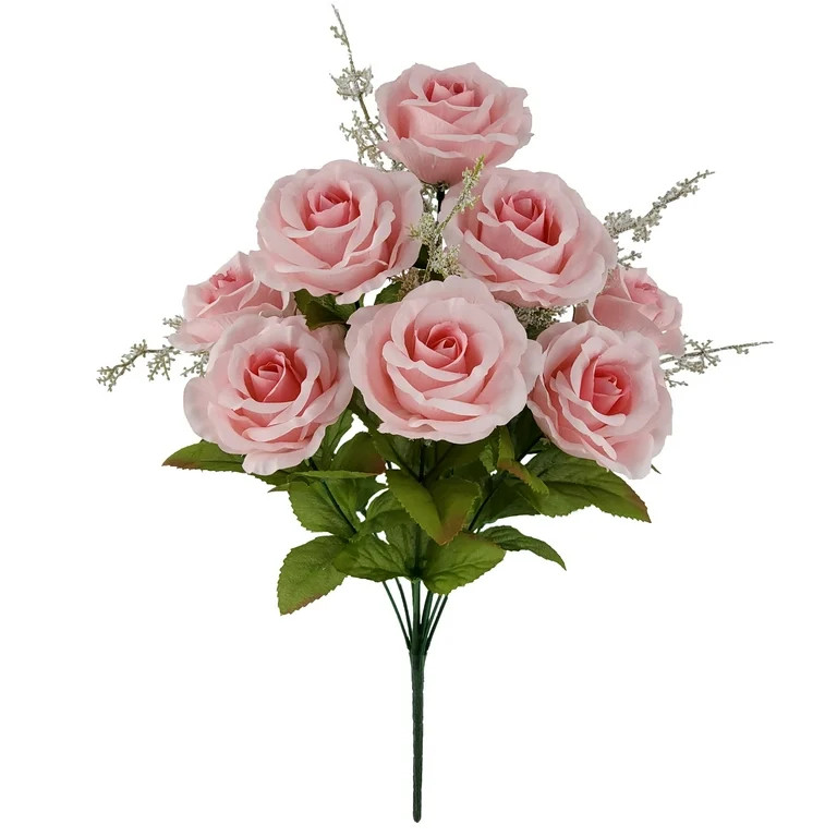 Mainstays Indoor Artificial Flower Rose Bush, Pink Color, Assembled Height 17.5" | Walmart (US)