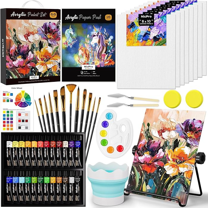 Nicpro 68PCS Acrylic Paint Canvas Set for Adults with 24 Paint for Beginner | Amazon (US)