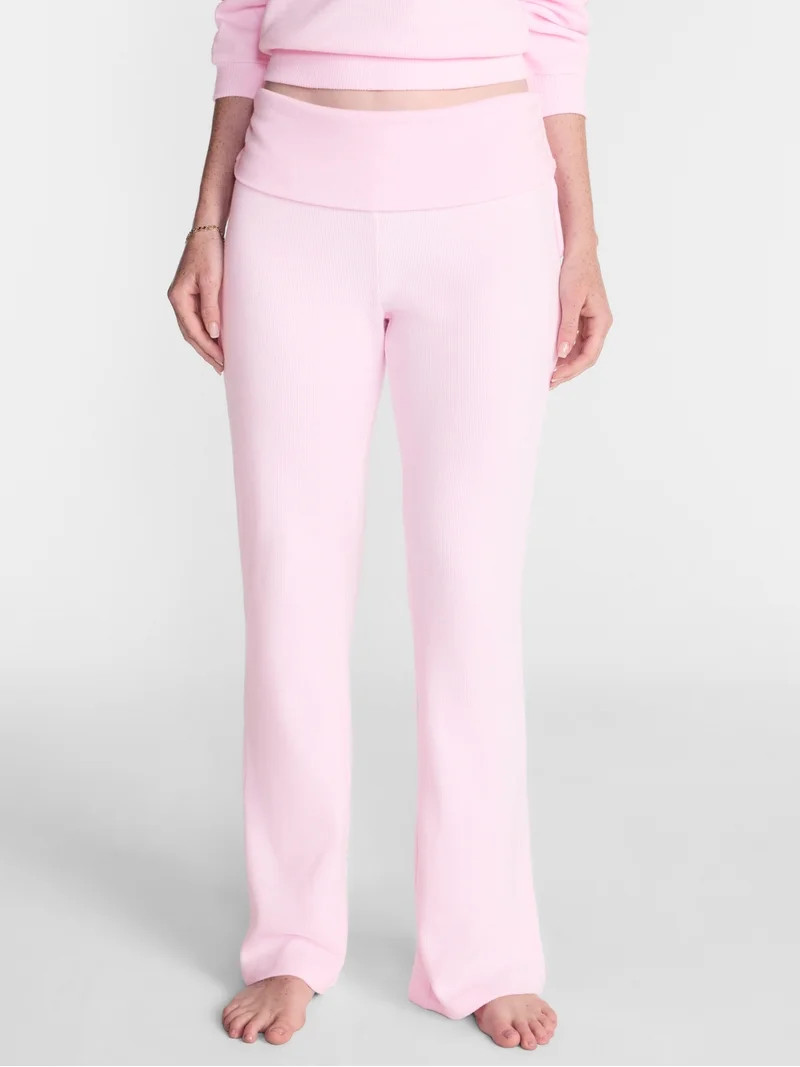 No Boundaries Waffle Knit Foldover Pants, 31.5'' Inseam, Women\u2019s and Women's Plus XS-2X | Walmart (US)
