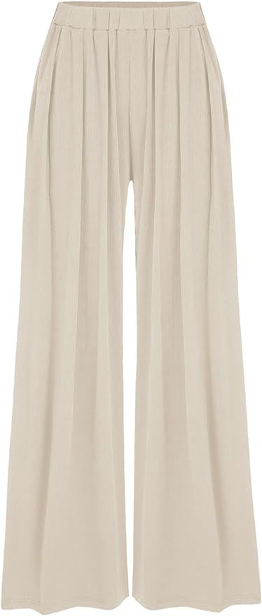 CIDER Wide Leg Palazzo Pants for Women with Pockets Elastic Business Causal Pants Women | Amazon (US)