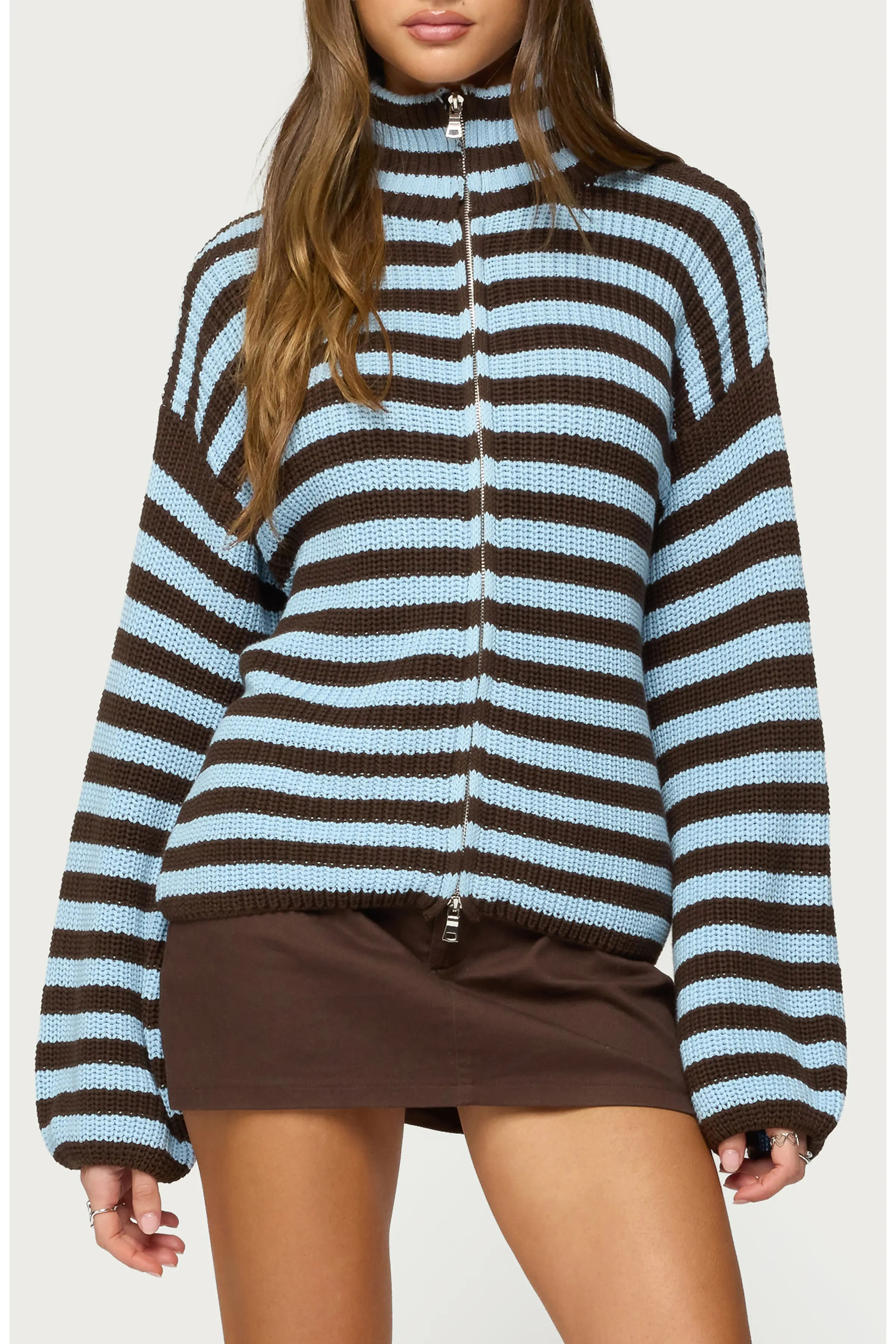 EDIKTED Stripe Mock Neck Zip Sweater (Women) | Nordstrom | Nordstrom