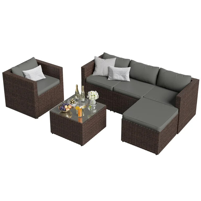 UDPATIO 6-Piece Patio Furniture Set,Outdoor Patio Furniture Set All-Weather Rattan Wicker Patio C... | Walmart (US)