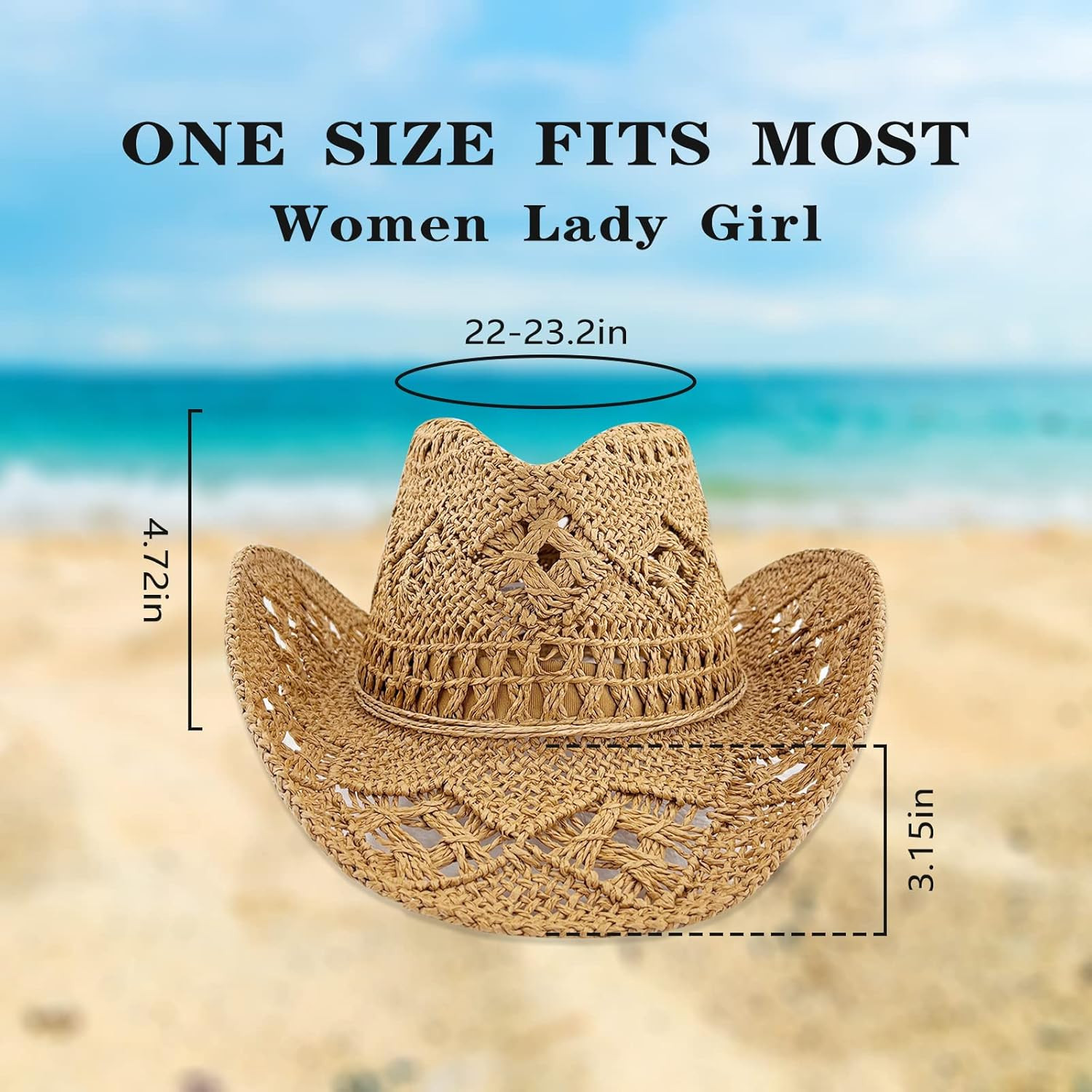 Women Straw Cowboy Hats, Sparkly Western Cowgirl Hat for Holiday Party, Foldable Vacation Beach S... | Amazon (US)