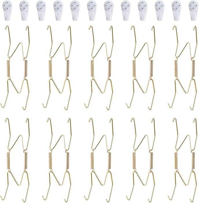 10 Piece Plate Hangers, 5 Inch Invisible Brass Wall Plate Hangers, Comes with 12 Piece Wall Hooks... | Amazon (US)