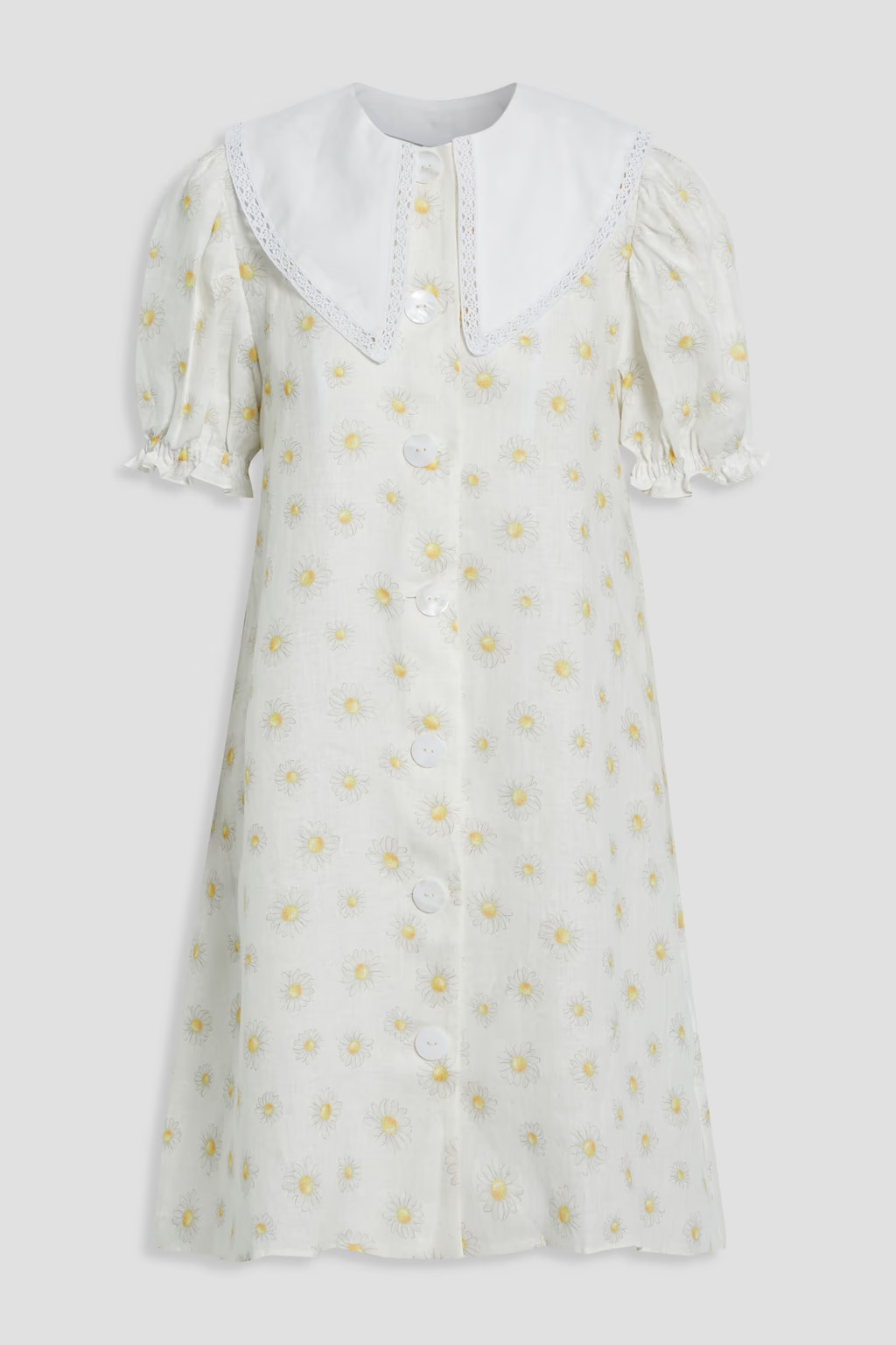 Marie lace-trimmed printed linen mini dress | The Outnet (US and CA)