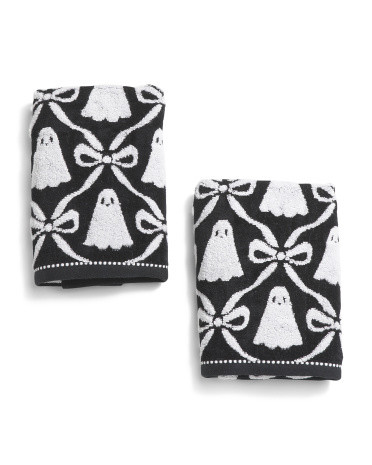 2pk Bows And Ghosts Jacquard Velour Hand Towels | TJ Maxx