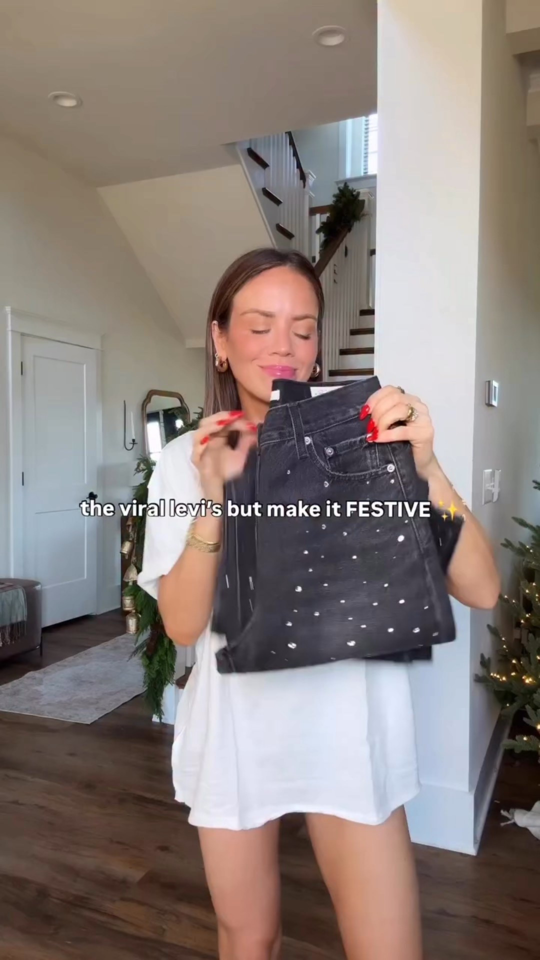 SIZE UP ONE!!! Code KRISTINAE30 to save if you buy them at Anthropologie [and anything else sitewide!!!] At Levi’s you can save 40% if you sign up for a free account w them! My FAVE wide leg Levi’s but make it festive! Size up! 

#LTKHoliday #LTKCyberWeek #LTKGiftGuide