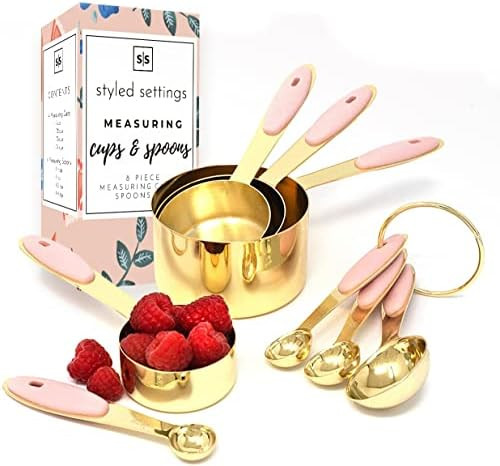 Amazon.com: Pink Measuring Cups and Spoons Set - Sturdy 8PC Pink & Gold Measuring Cups and Spoons... | Amazon (US)
