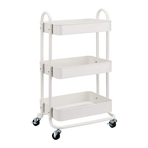 Amazon Basics 3-Tier Rolling Utility Cart, Storage Organizer, Lockable Wheels, Multifunctional Storage, Portable Mobile Shelving Unit, White | Amazon (US)