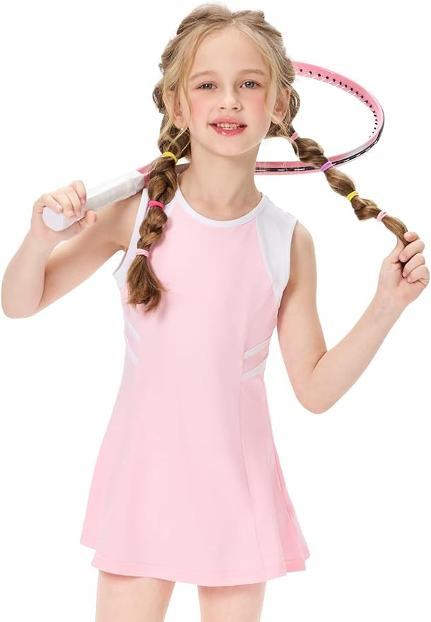 Girls Tennis Dress with Shorts, Sleeveless Girls Athletic Golf Outfit Dresses, Cute Workout Sport... | Amazon (US)