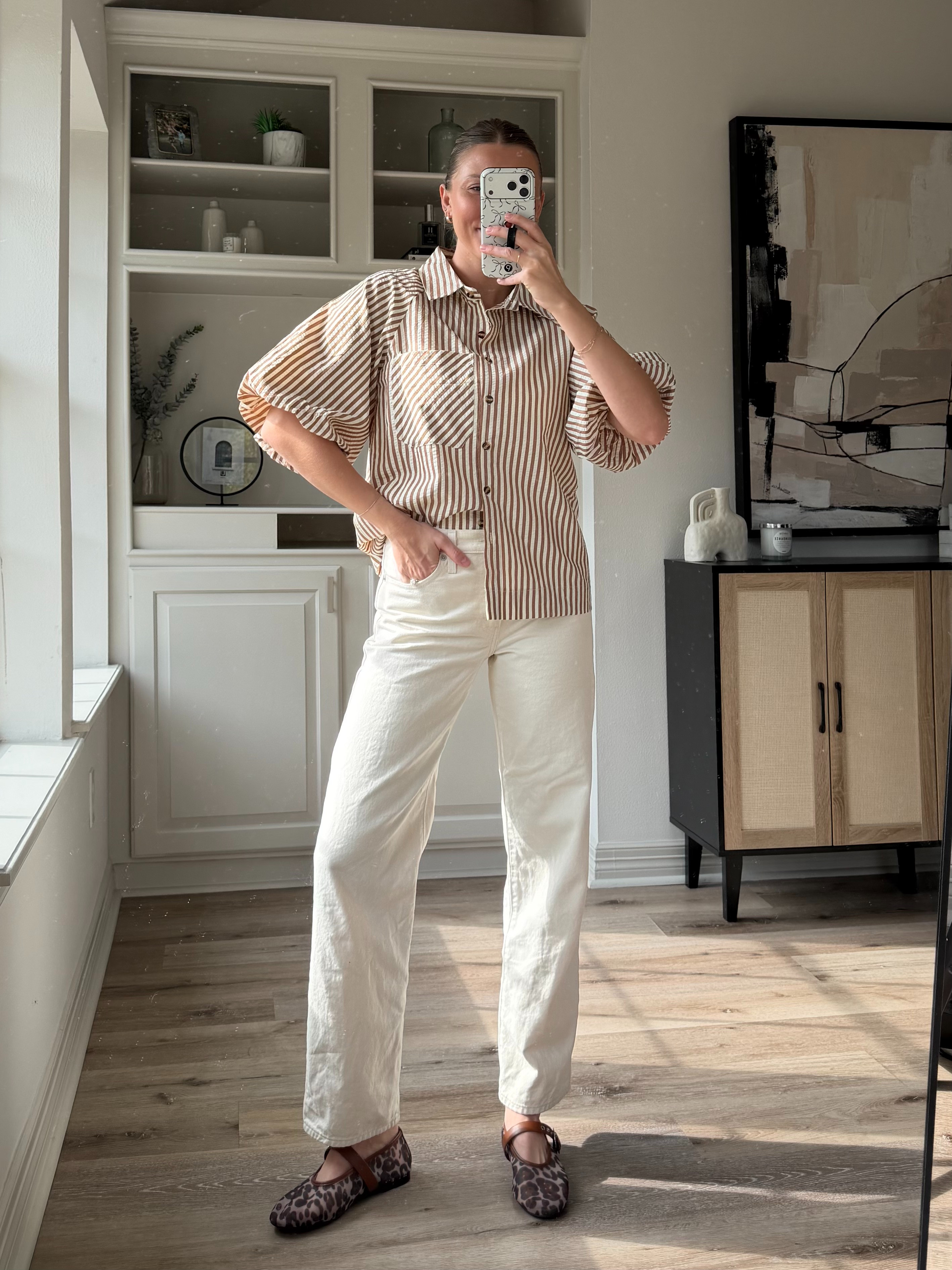 Casual yet chic outfit! Buttons are functional on striped top - perfect for nursing. wearing small.  

 #LTKootd #LTKmomlife #LTKFindsUnder50