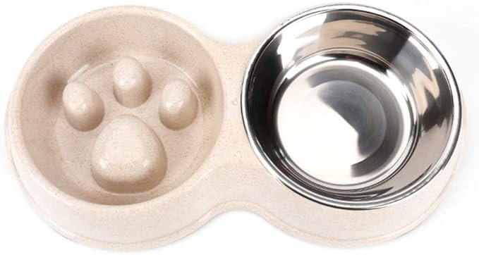 Tineer Double Pet Dog Slow Feeder Bowl,Stainless Steel Anti-Choke Puppy Food and Water Feeder for... | Amazon (US)
