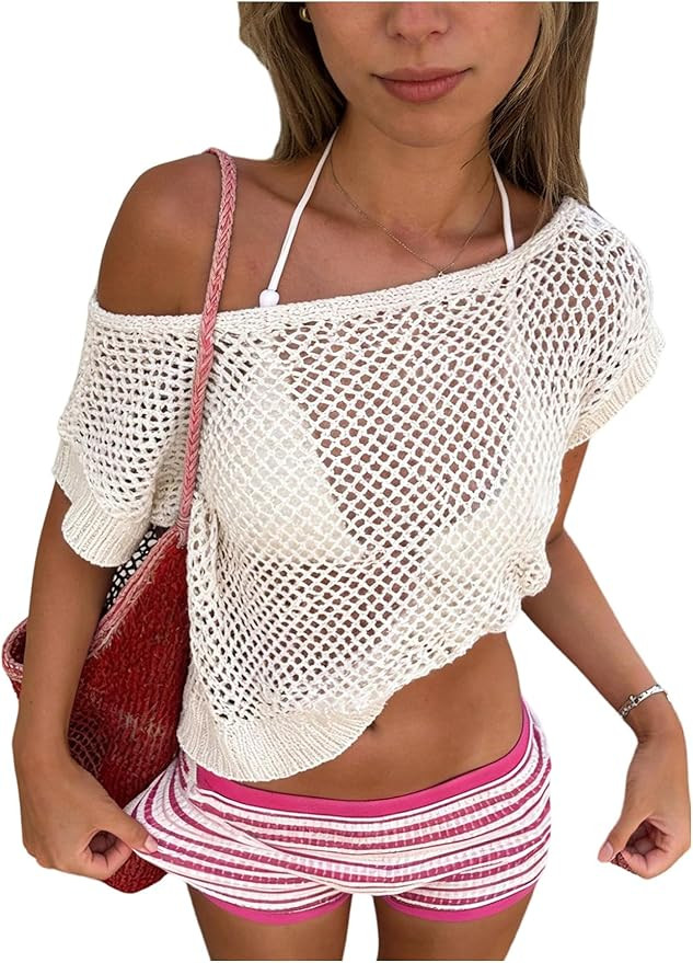 Verdusa Women's Beach Cover Up Off The Shoulder Summer Crochet Swim Tops Vacation Party Outfits | Amazon (US)