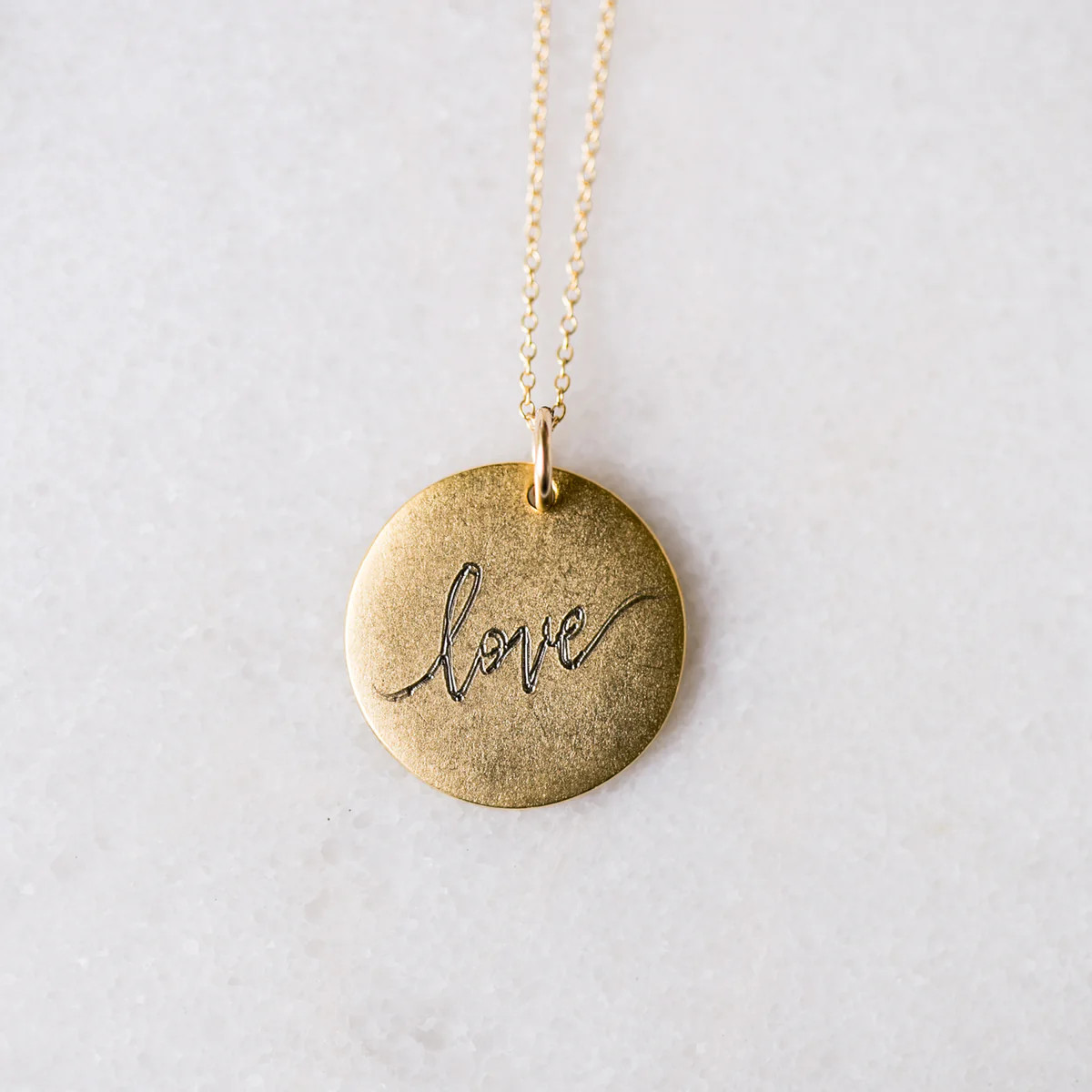 Antique Medium Disc with Love Calligraphy Necklace | Golden Thread