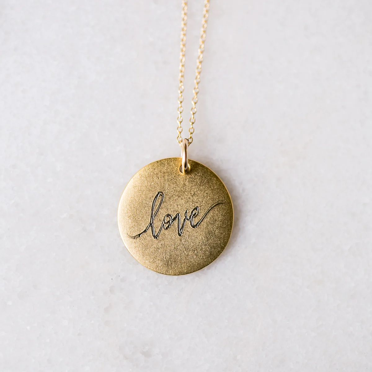 Antique Medium Disc with Love Calligraphy Necklace | Golden Thread