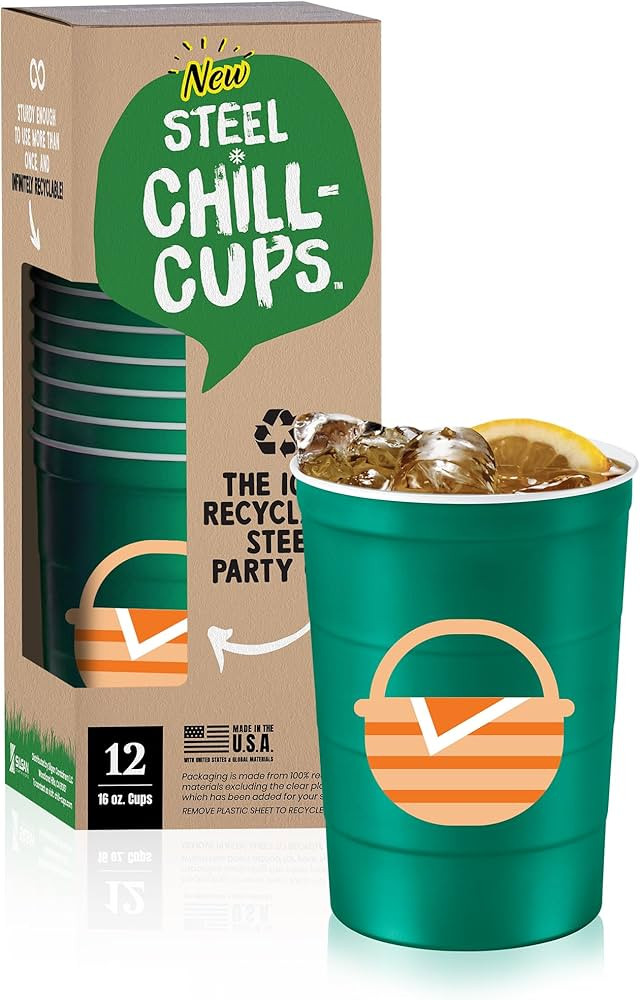 Steel Chill Cups 16 oz. Party Cup Summer BBQ Grill Picnic Design for Cold Drinks, Sturdy, Durable... | Amazon (US)