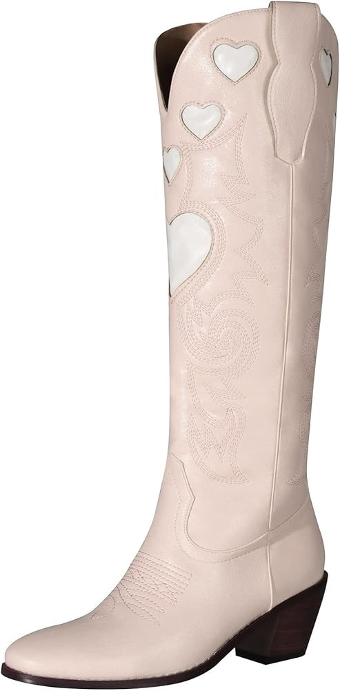 Mid-calf Boots Cowgirl with a heart decor Embroidered Western Tall Boot | Amazon (US)