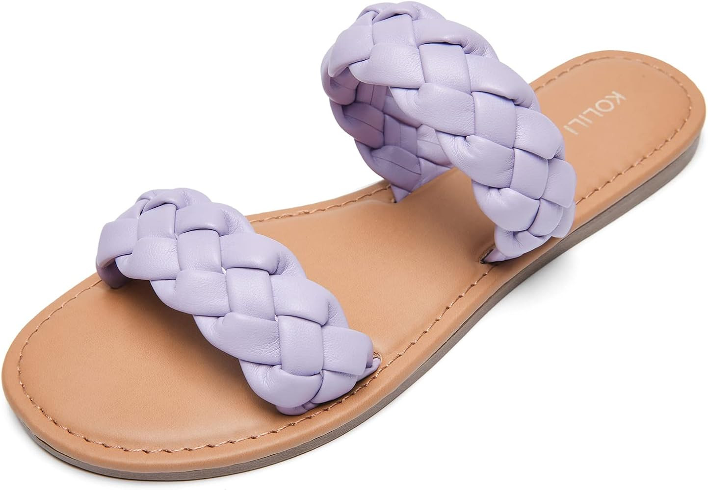 KOLILI Flat Sandals for Women Braided Leather Strap Open Toe Slip On Slides Slippers Sandals | Amazon (US)