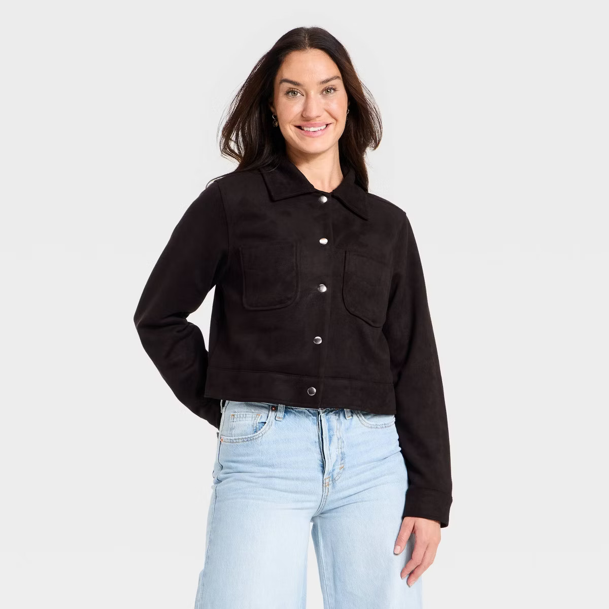 Women's Faux Suede Button-Up Fashion Jacket - Universal Thread™ Brown | Target