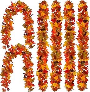 6PCS Fall Maple Leaves Garland, Party Joy 5.6Ft Artificial Maple Leaf Autumn Garland Hanging Fall... | Amazon (US)