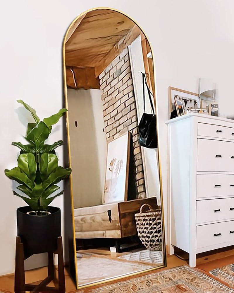 Floor Mirror, Full Length Mirror with Stand, Arched Wall Mirror, Mirror Full Length, Gold Floor M... | Amazon (US)