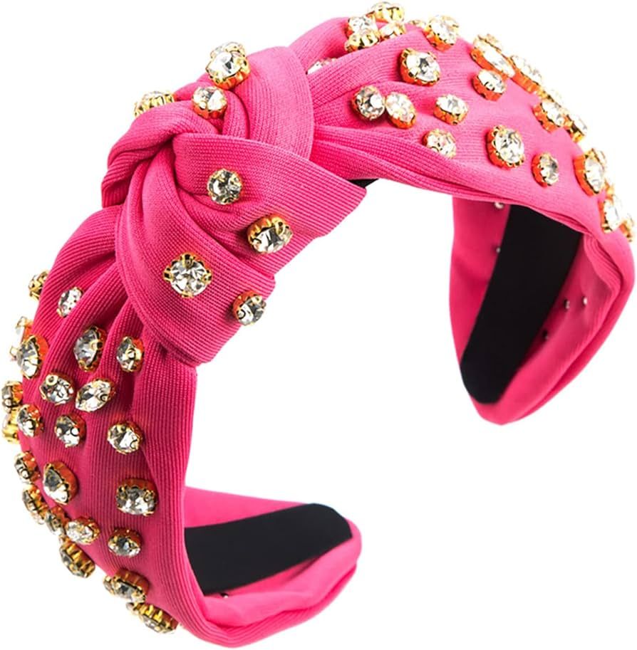 Knotted Jeweled Headband Rhinestone Crystal Embellished Pink Hairband Top Women Knot Headbands Su... | Amazon (US)