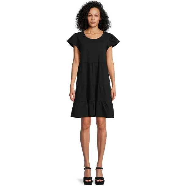 Time and Tru Women's Short Sleeve Tiered Knit Dress | Walmart (US)