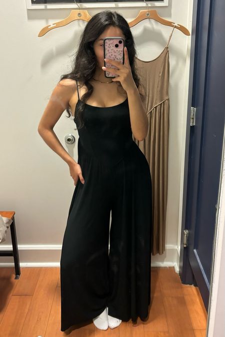 This is the comfiest jumpsuit ever! Comes in black and brown. I’m wearing size xs 