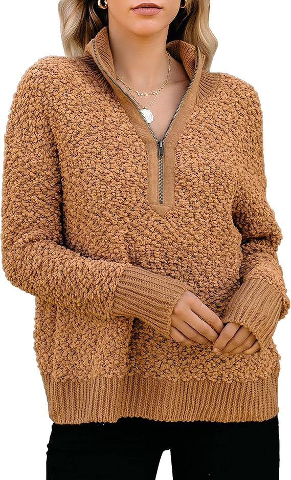 GRAPENT Women’s Fuzzy Fleece Partial Zipper Pullover Sweater Casual Long Sleeve Outwear Jacket | Amazon (US)