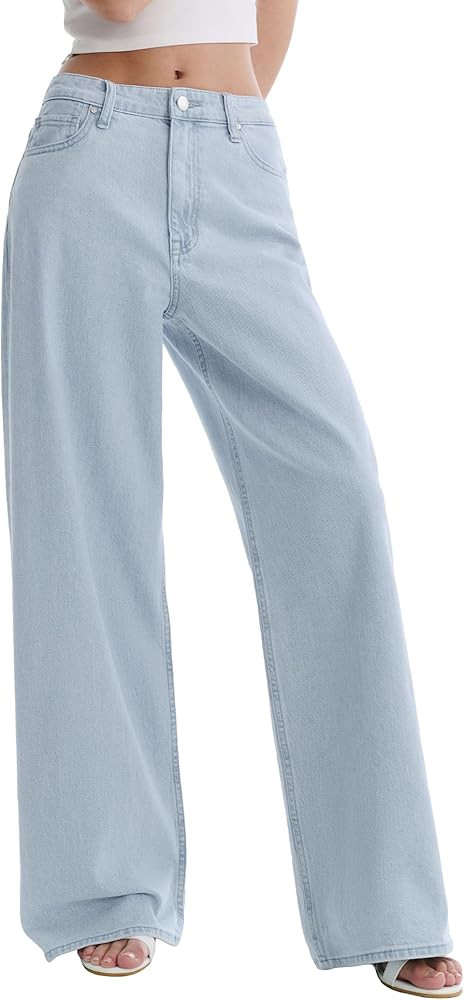 Women's Adjustable Wasit Wide Leg Jeans Baggy High Waisted Jeans Y2K Casual Trendy Denim Pants | Amazon (US)