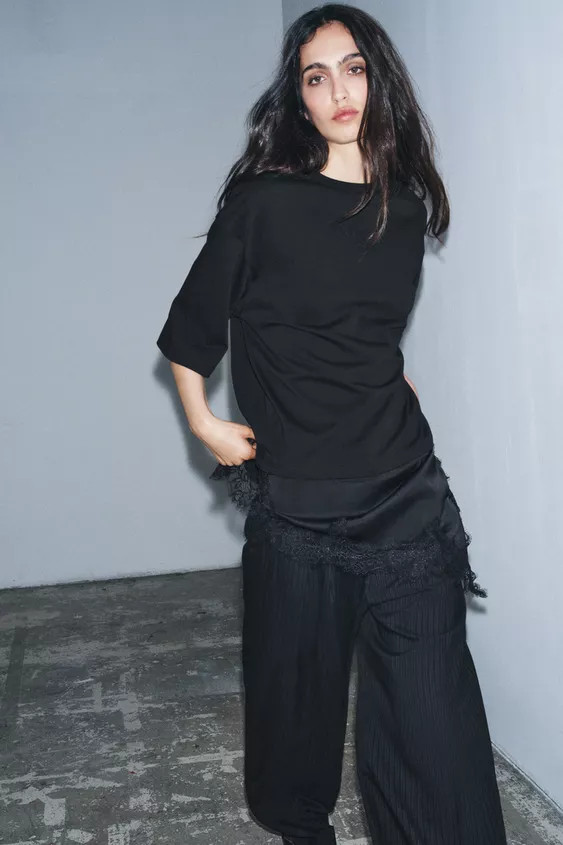 CONTRAST LACE T-SHIRT | Zara UK