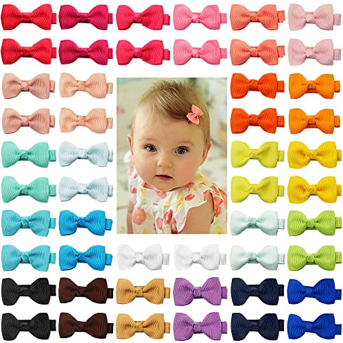CÉLLOT Baby Hair Clips 50 Pieces 25 Colors in Pairs Baby Girls Fully Lined Bows Hair Pins Tiny 2" Hair Bows Alligator Clips for Girls Infants Toddlers | Amazon (US)