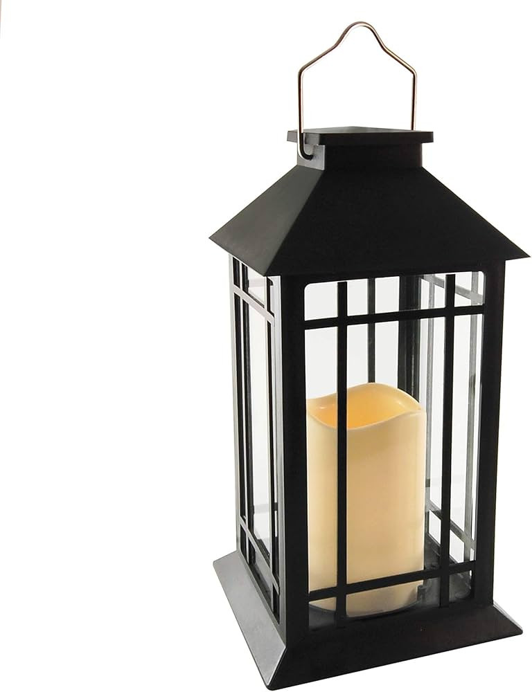 LumaBase Solar Powered Lantern with LED Candle - Black Window | Amazon (US)