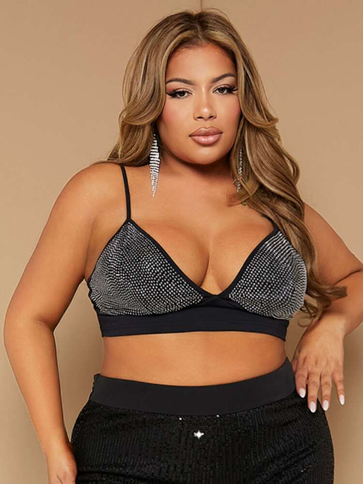 SHEIN SXY Plus Rhinestone Beaded Crop Cami Top | SHEIN
