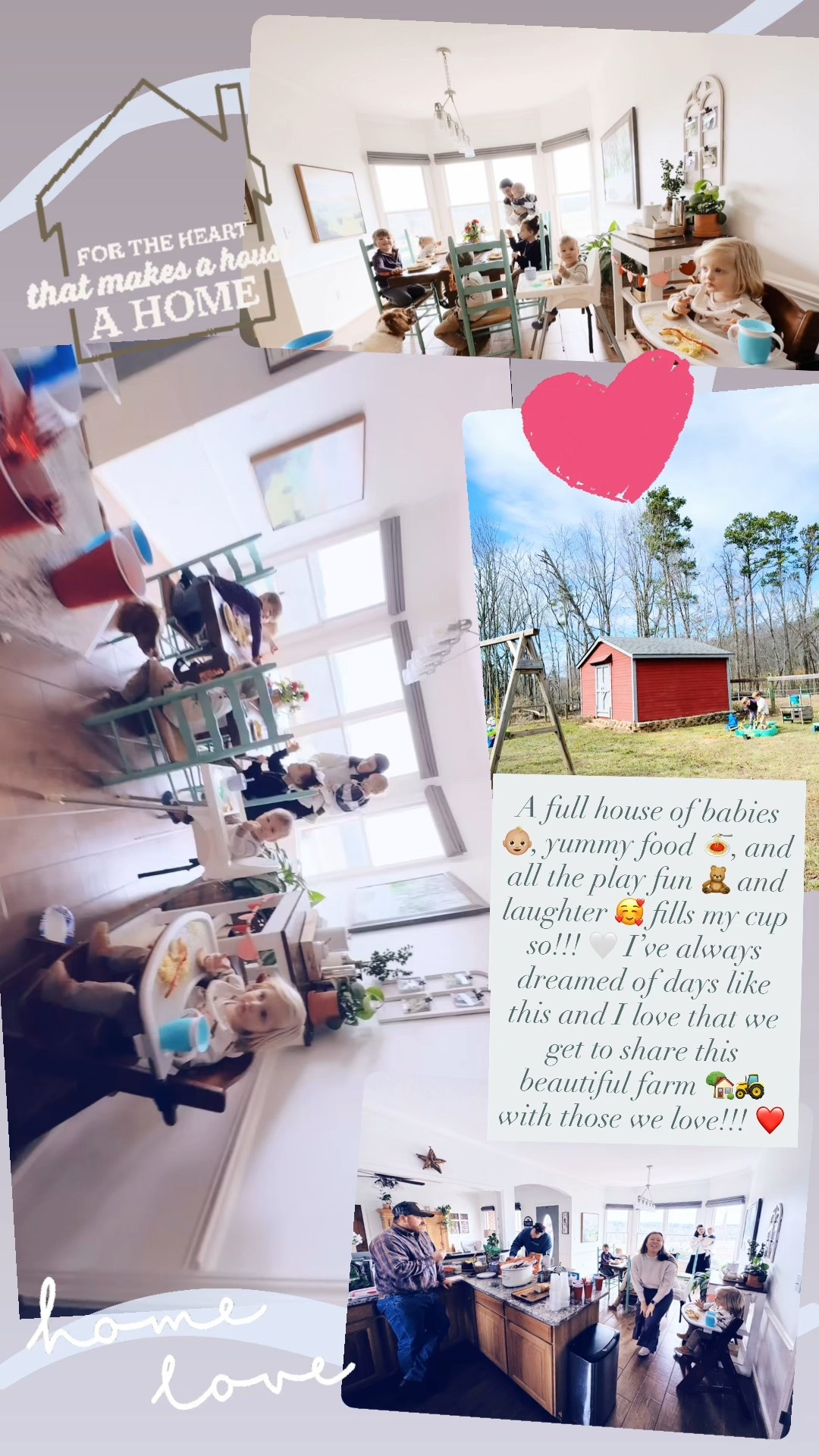 A full house of babies 👶🏼, yummy food 🍝, and all the play fun 🧸 and laughter 🥰 fills my cup so!!! 🤍 I’ve always dreamed of days like this and I love that we get to share this beautiful farm 🏡🚜 with those we love!!! ❤️ 