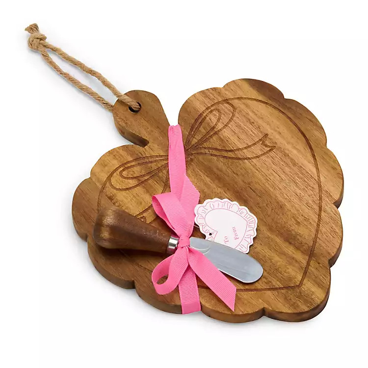New! Acacia Wood Ruffle Heart Serving Board with Knife | Kirklands