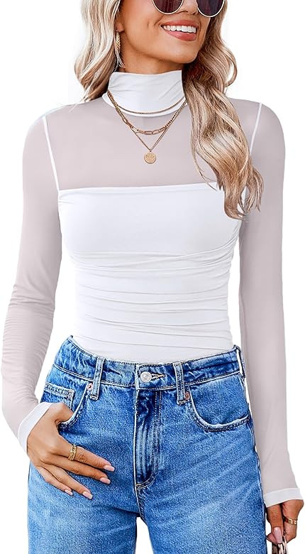 Avidlove Women Long Sleeve Bodysuit Turtle Neck Shapewear Body Suits Mesh One Piece Leotard Shirt... | Amazon (US)