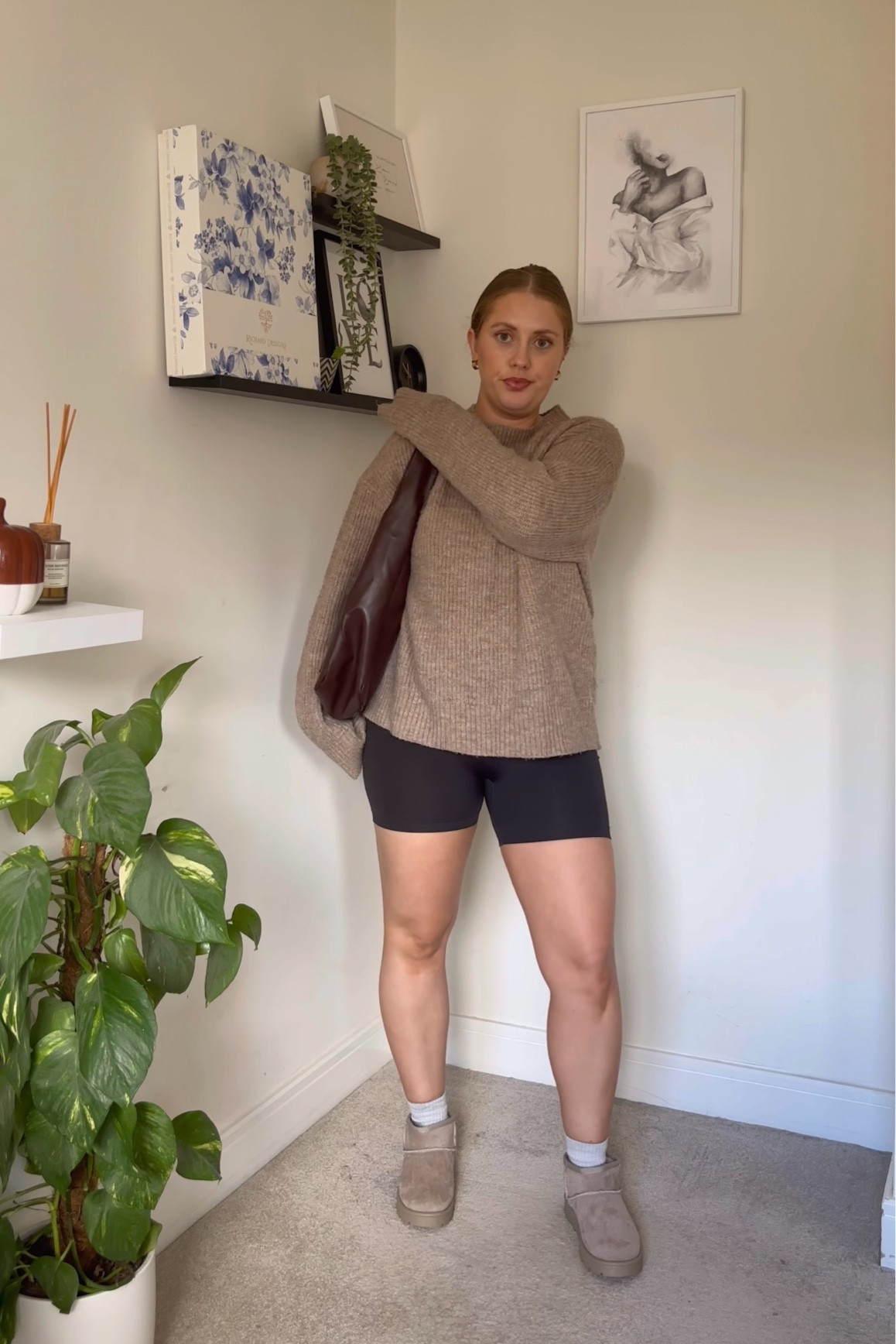 Autumn outfit

Cosy jumper 
Black playsuit
Ugh outfit 