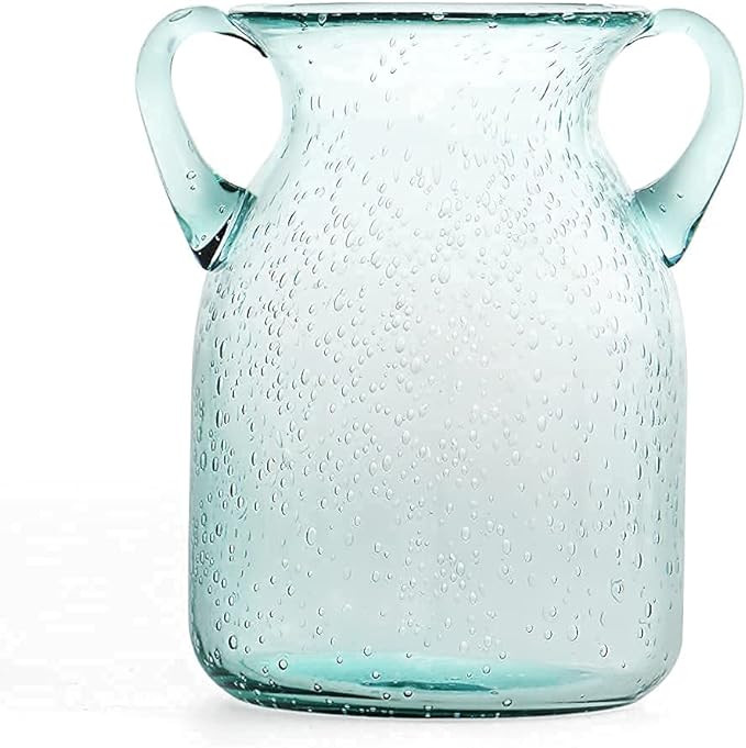 Seeded Glass Vase, 4.6" W x 6.7" H, Clear, Double Ear Design, Coastal Modern Style, Perfect for D... | Amazon (US)