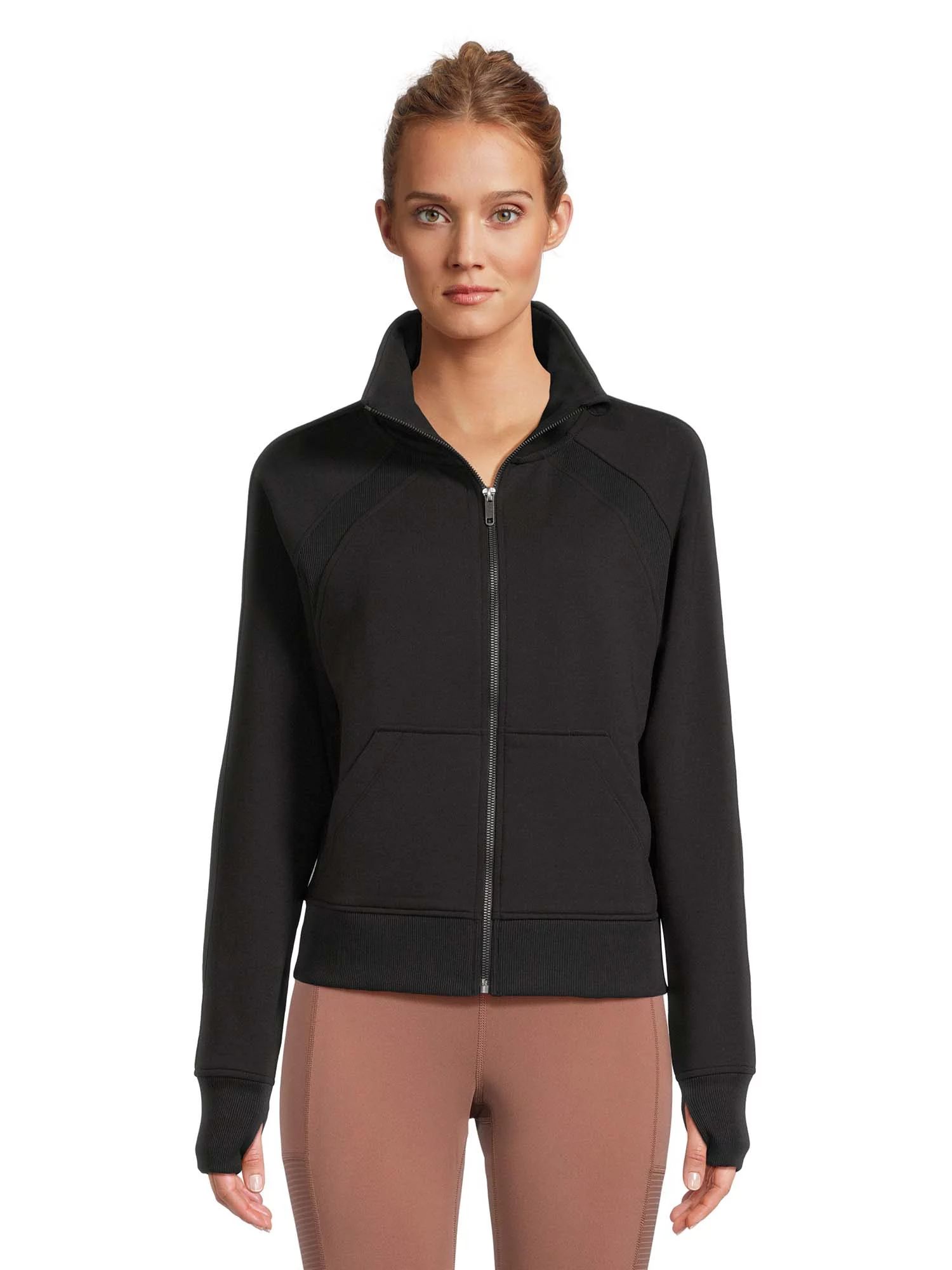 Avia Women's Plush Mixed Rib Mock Neck Full Zip Jacket, Sizes XS-XXXL - Walmart.com | Walmart (US)