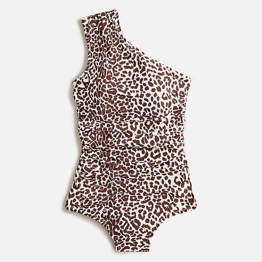 Ruched one-shoulder one-piece in leopard | J.Crew US