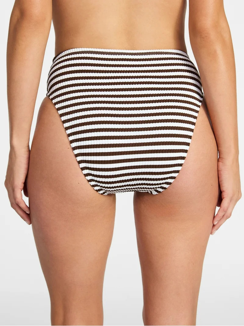 Time and Tru Women's and Women's Plus Size Crinkle High Rise High Leg Cheeky Bikini Bottoms, Size... | Walmart (US)