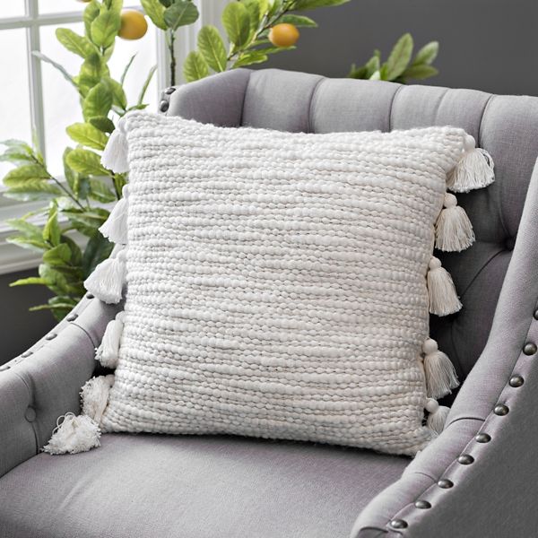 Ivory Cotton Knots Pillow with Tassels | Kirklands | Kirkland's Home
