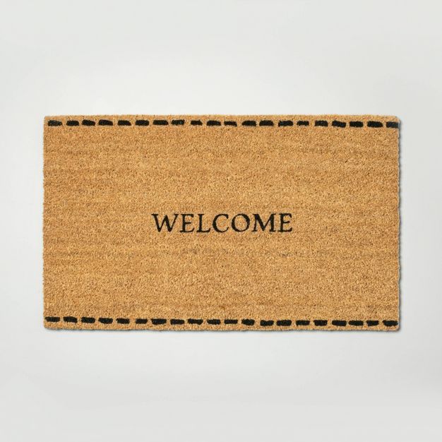 Stitch Border Welcome Coir Doormat Black/Tan - Hearth & Hand™ with Magnolia | Target