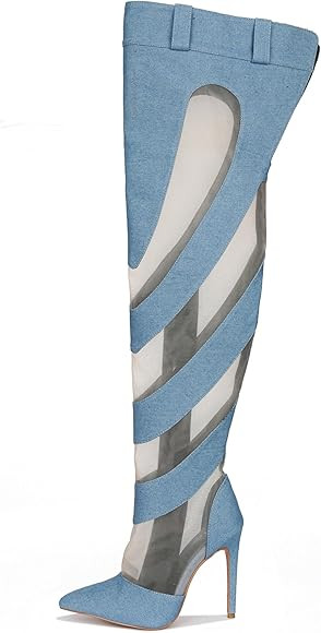 Cape Robbin Mesh Denim Thigh High Boots for Women - Over Knee Boots - Blue Thigh High Boots (Mand... | Amazon (US)