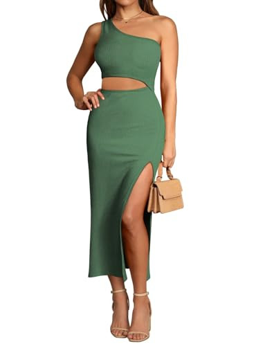 Pink Queen Women's One Shoulder Sleeveless Cutout Side Slit Bodycon Maxi Long Dress | Amazon (US)