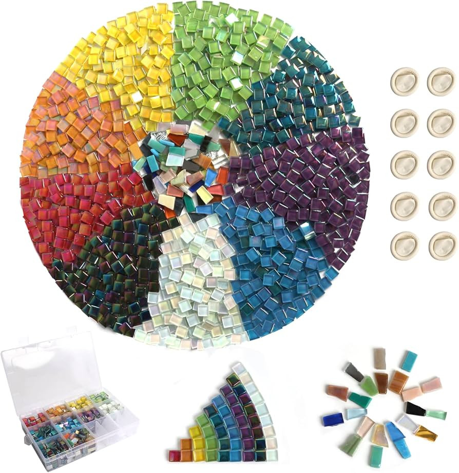 1.5lb Mosaic Tiles Assorted Iridescent Crystal Mosaic Tiles for Crafts, Glass Mosaic Pieces Set w... | Amazon (US)