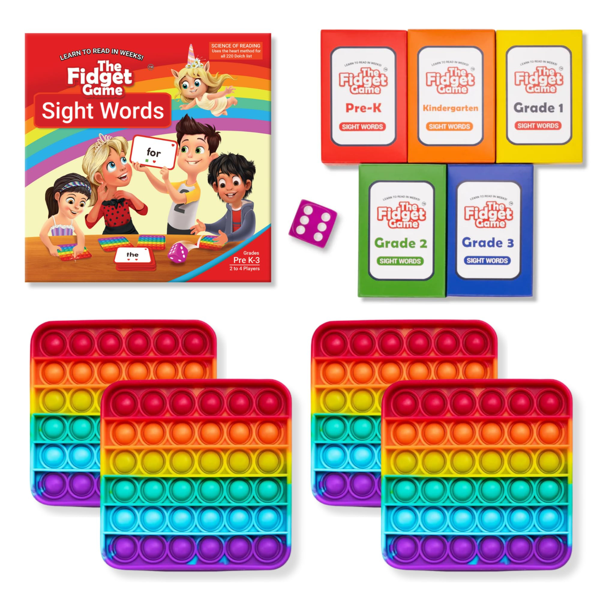 THE FIDGET GAME Sight Words - Reading Flashcards and Pop Fidget Toys for Kids Pre-K to Third Grade - Learning Activities and Games for High-Frequency Dolch Sight Words - Includes Mats and Dice | Amazon (US)