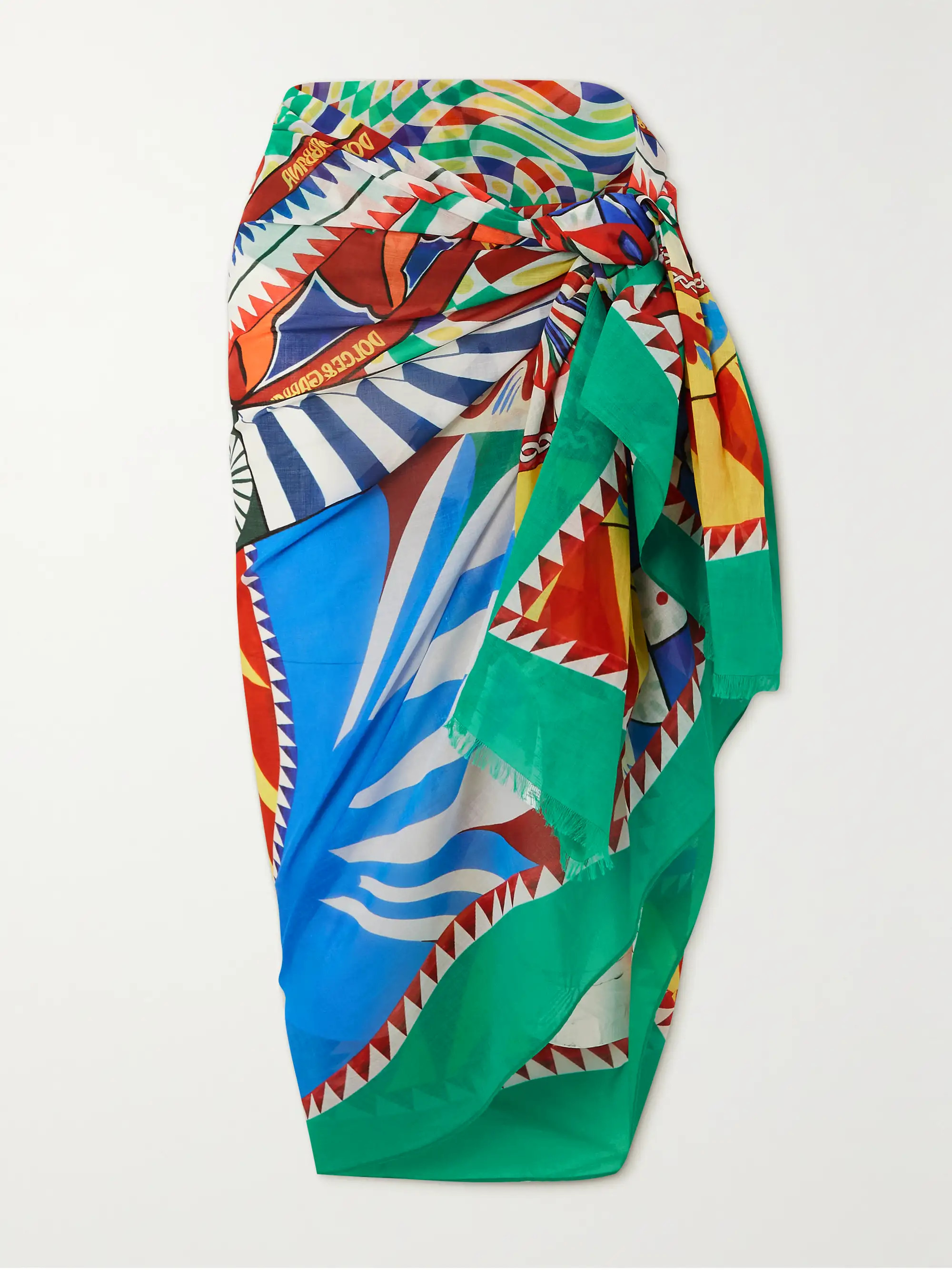 Frayed printed cotton-voile pareo | NET-A-PORTER (US)