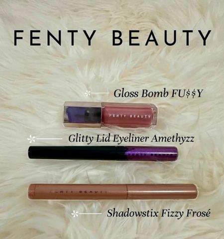 🛍Brand: FENTY BEAUTY 💝 Product name: Gloss Bomb Universal Lip Luminizer FU$$Y 💰Price: £18.00 🔎 Where to buy: Sephora // Boots 
🛍Brand: FENTY BEAUTY 💝 Product name: Glitty Lid Shimmer Liquid Eyeliner Amethyzz 💰Price: £19.00 🔎 Where to buy: Sephora // Boots 
🛍Brand: @FENTY BEAUTY 💝 Product name: Shadowstix Longwear Eyeshadow Stick Fizzy Frosé 💰Price: £22.00 🔎 Where to buy: Sephora // Boots

#LTKGiftGuide #LTKbeauty #LTKHoliday